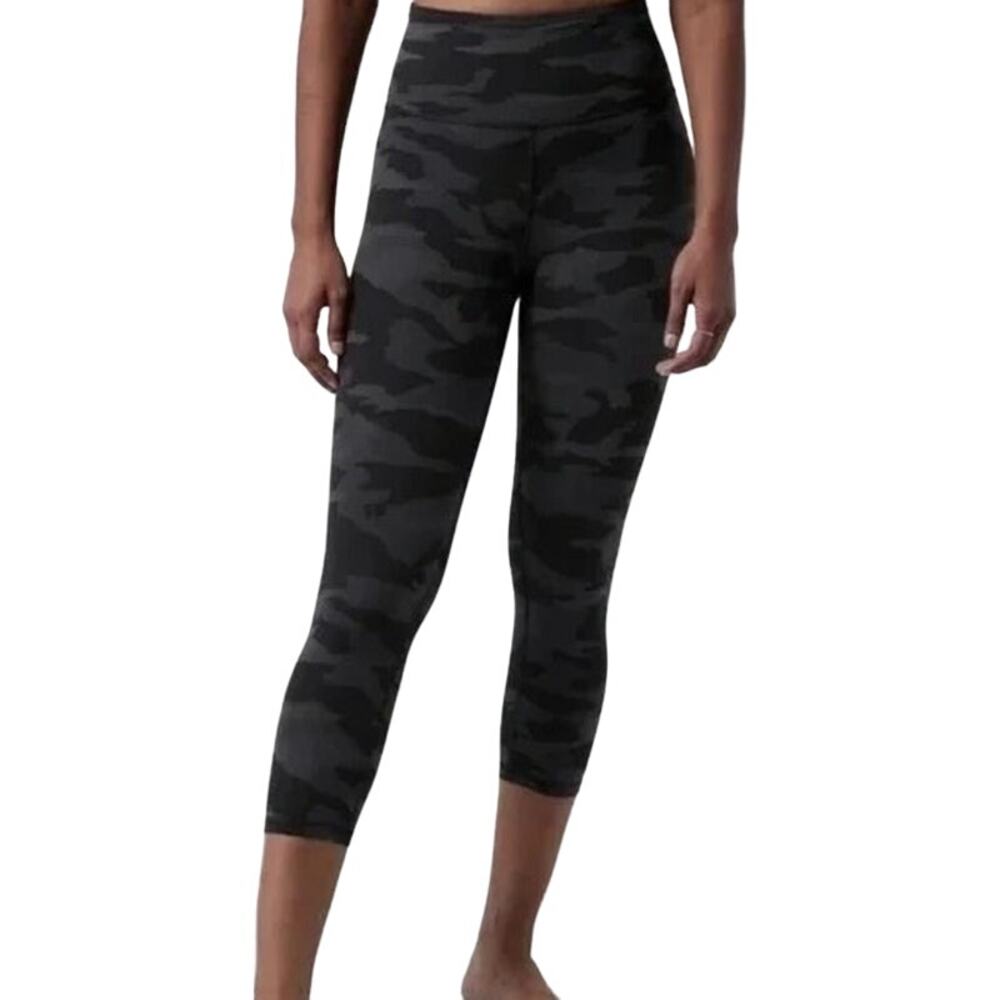 Athleta Elation Capri Leggings Camouflage Powervita Pocket Crop Lux Black M/P